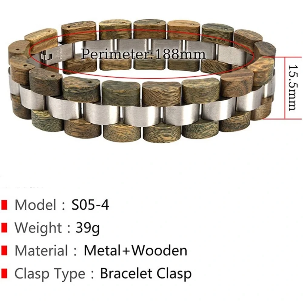 Mens GREEN Wood & Stainless Steel Combined Wooden bracelet *NEW* ARRIVES NEW